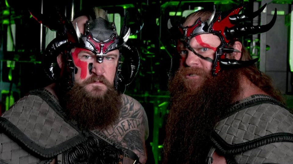 The Viking Raiders Erik Ivar stand backstage on WWE NXT 2.0 2022