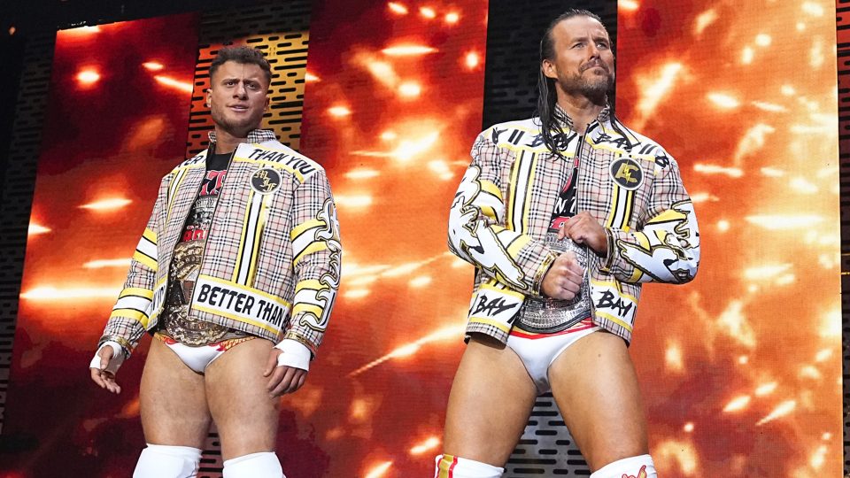 Adam Cole and MJF making their entrance at AEW All Out 2023