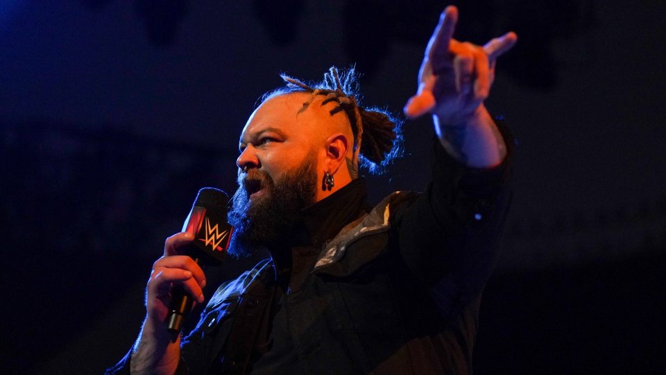Bray Wyatt cutting a promo at WWE Crown Jewel