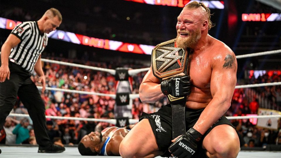 Brock Lesnar with WWE Championship in ring