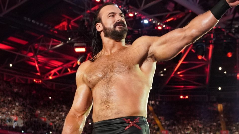 Drew McIntyre pointing to crowd at WWE Clash at the Castle