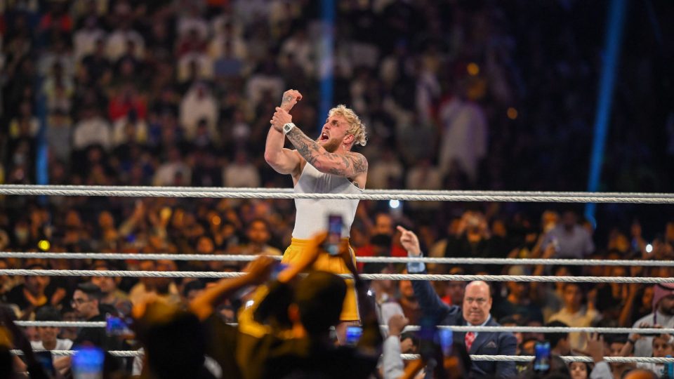 Jake Paul stands in-ring at WWE Crown Jewel 2022