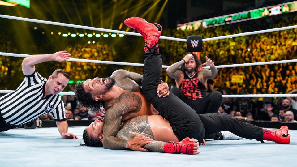 Jey Uso pins Roman Reigns at WWE Money In The Bank