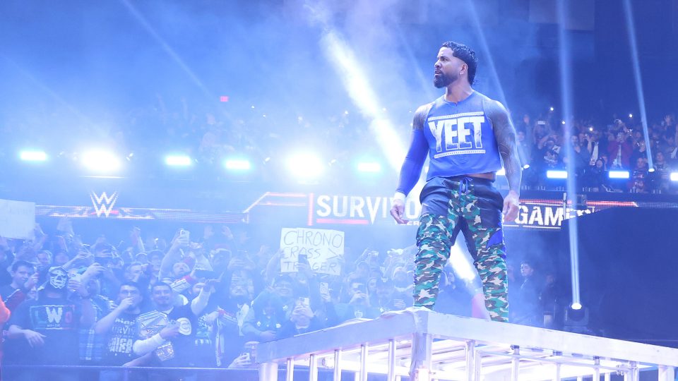 Jey Uso making his entrance at WWE Survivor Series WarGames 2023