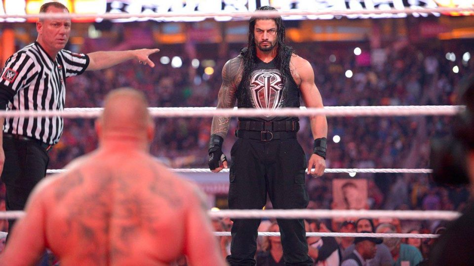 Roman Reigns stares down Brock Lesnar, WrestleMania 21