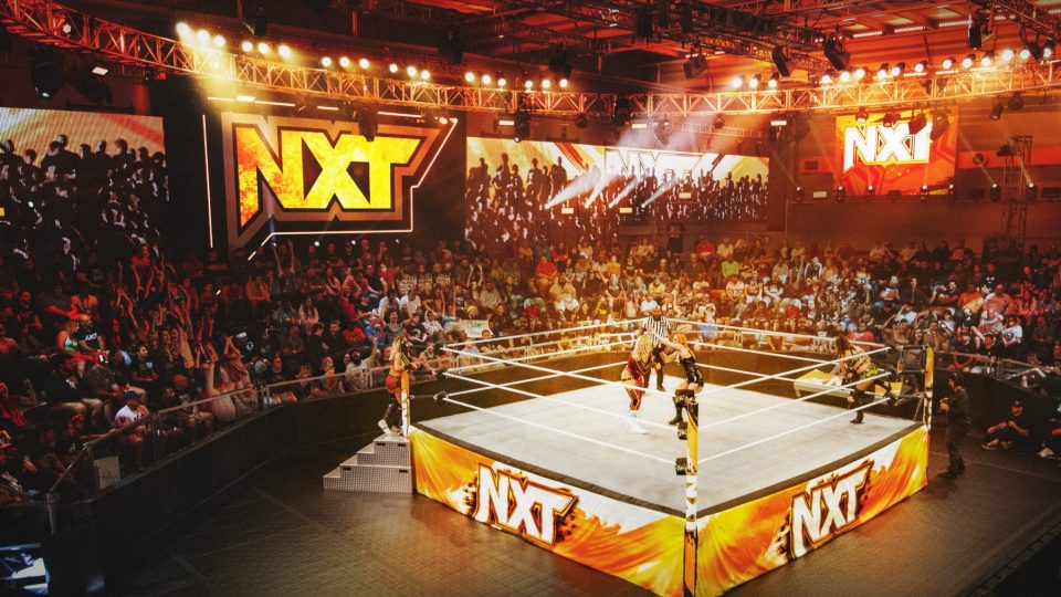 Wide shot of an NXT event at the WWE Performance Center