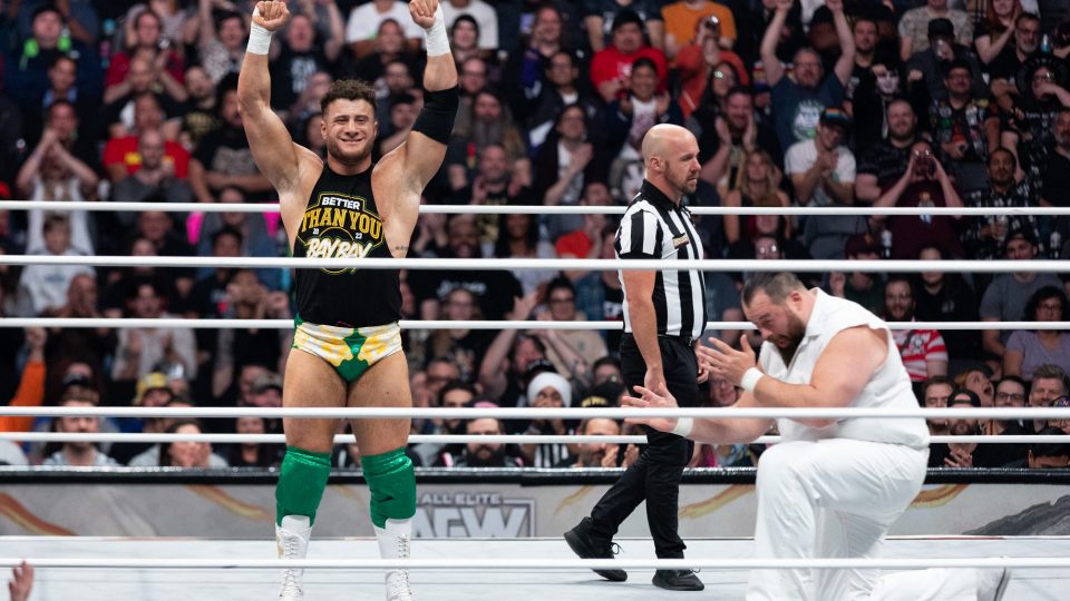 MJF celebrates in the ring at AEW WrestleDream against The Righteous