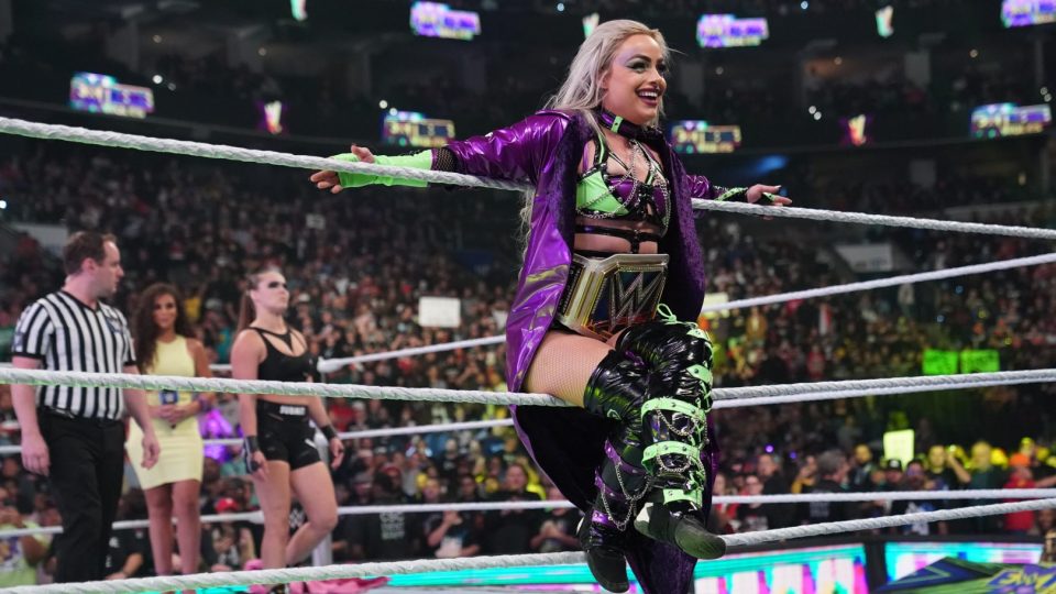 Liv Morgan makes her entrance as WWE SmackDown Women's Champion at WWE Extreme Rules 2022