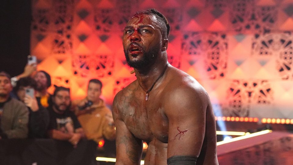 Swerve Strickland after winning the Texas Death Match at AEW Full Gear