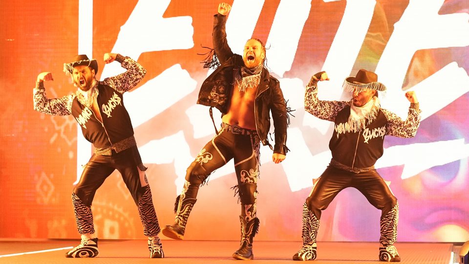 The Young Bucks and Adam Page making their entrance in AEW