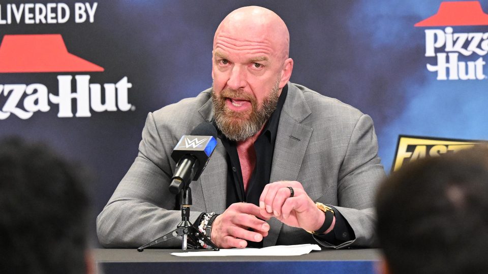 Triple H speaking at the WWE Fastlane post-show press conference