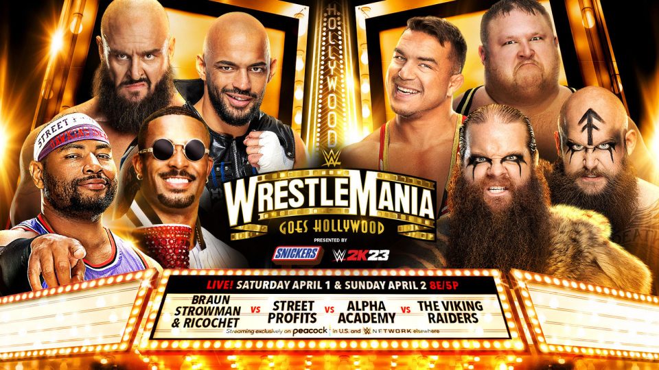 WWE WrestleMania The Viking Raiders vs. The Street Profits vs. Alpha Academy vs. Ricochet and Braun Strowman