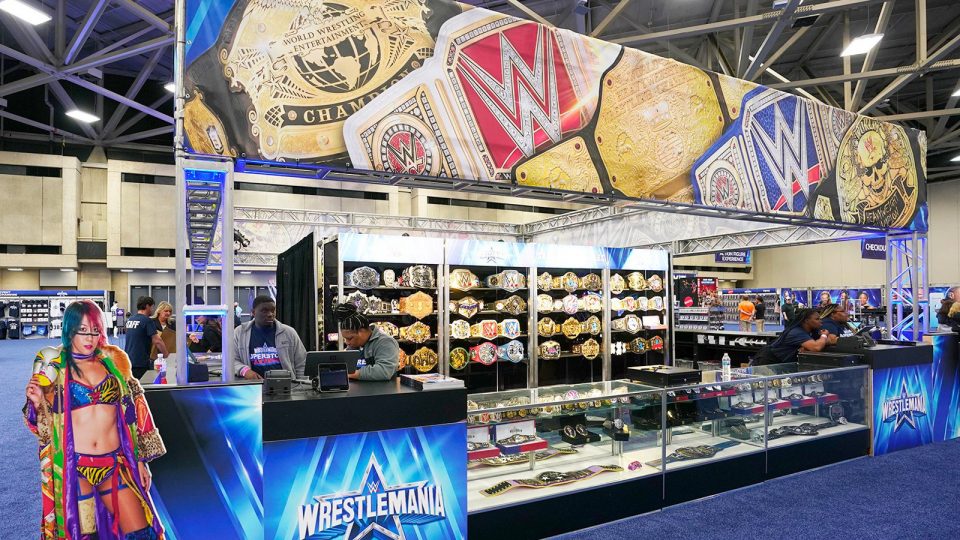 WWE merchandise stand at WrestleMania Axxess