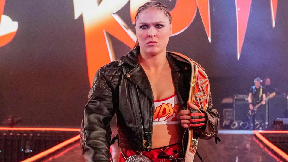 Ronda Rousey making her entrance at WWE WrestleMania 35